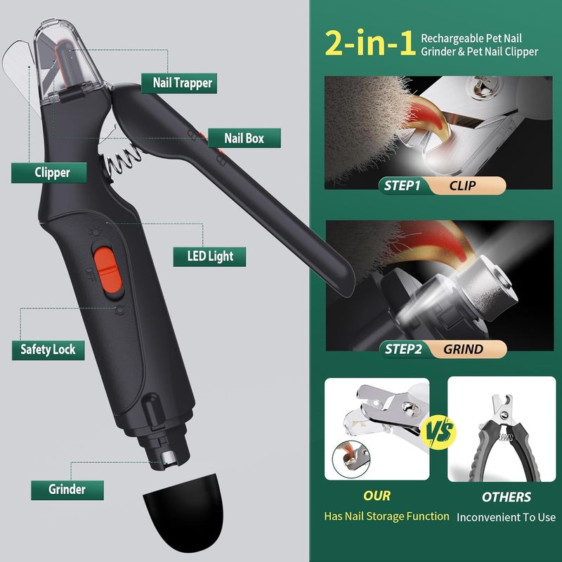 CATPICK 2-in-1 Cat Nail Clippers & Dog Nail Clippers Trimmers for Large Medium Small Dogs Cats Claw Trimmer Quick Sensor and Safety Guard USB Rechargeable with 2 LED Lights Dogs Nail Trimmer - Image 2